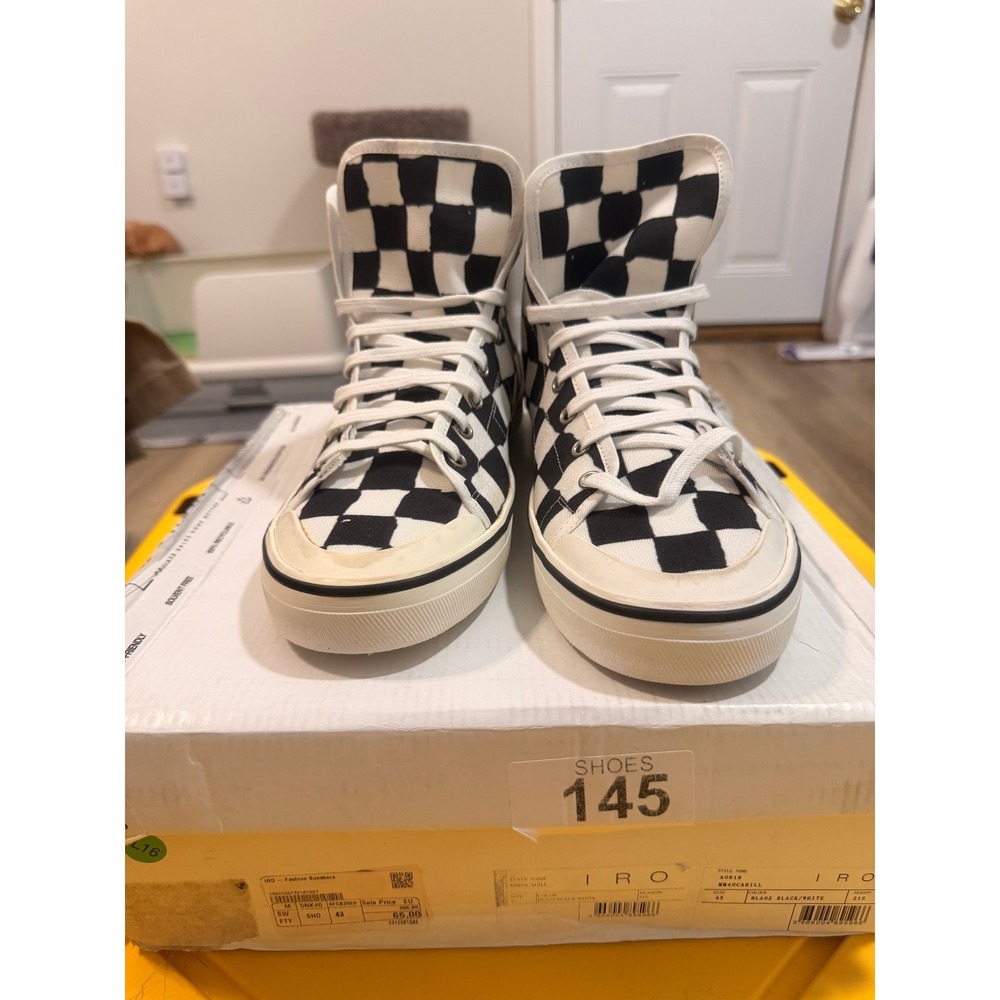 IRO Paris Currill Mens Checkerboard High Top Sneakers Black White EU 43 Spain - Picture 2 of 6
